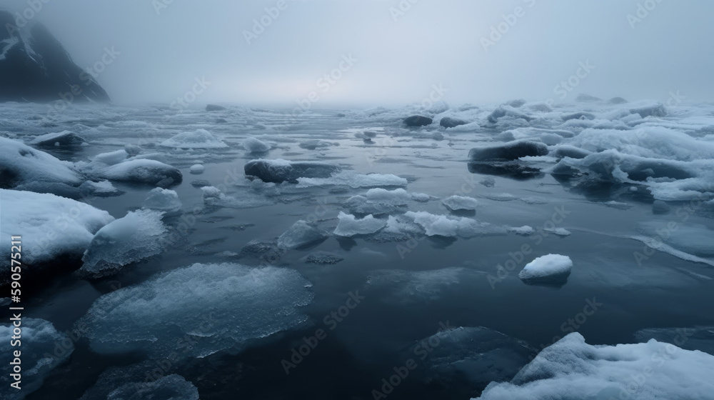 Artic sea frozen with a lot of small ice pieces, generative ai Artic sea frozen with a lot of small ice pieces, generative ai