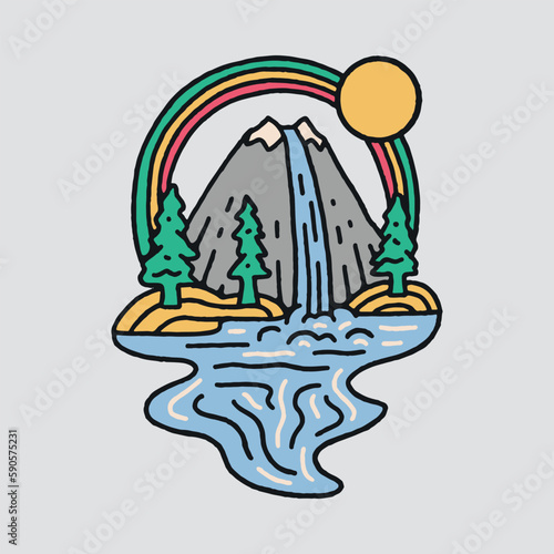 Beauty nature and waterfall graphic illustration vector art t-shirt design