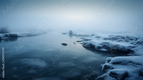 Artic sea frozen with a lot of small ice pieces, generative ai