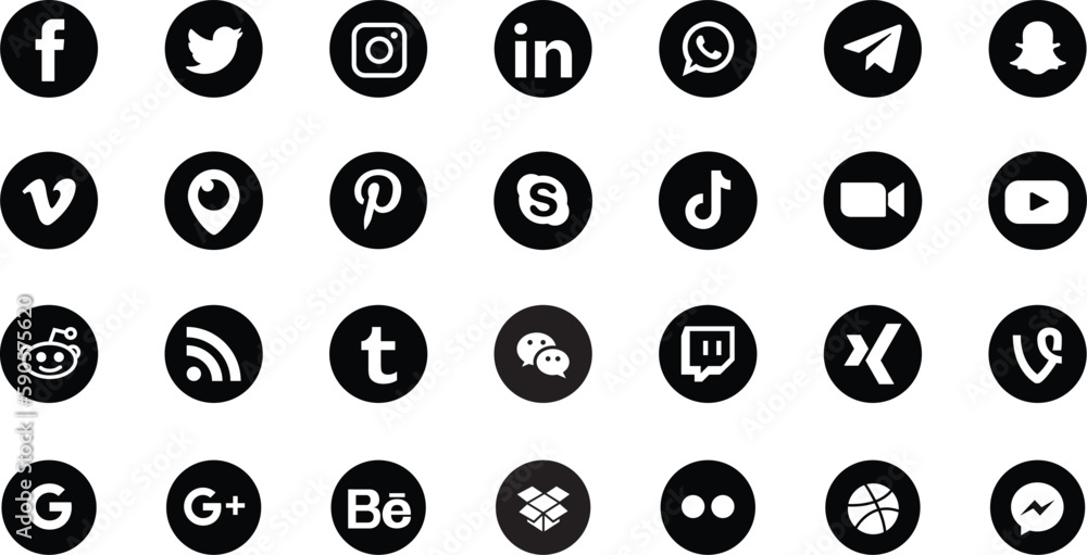 Set popular social media icons. Facebook, instagram, twitter, youtube