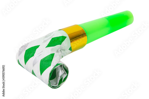 Party horn noisemaker blower rolled isolated on the white background cut out clipping path