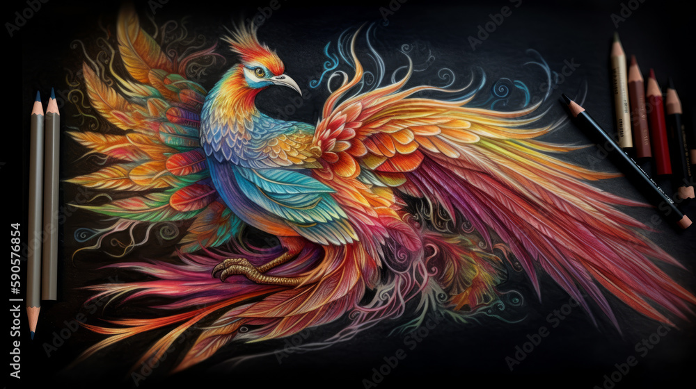 Color pheonix manuscript tatoo, generative ai Color pheonix manuscript tatoo, generative ai