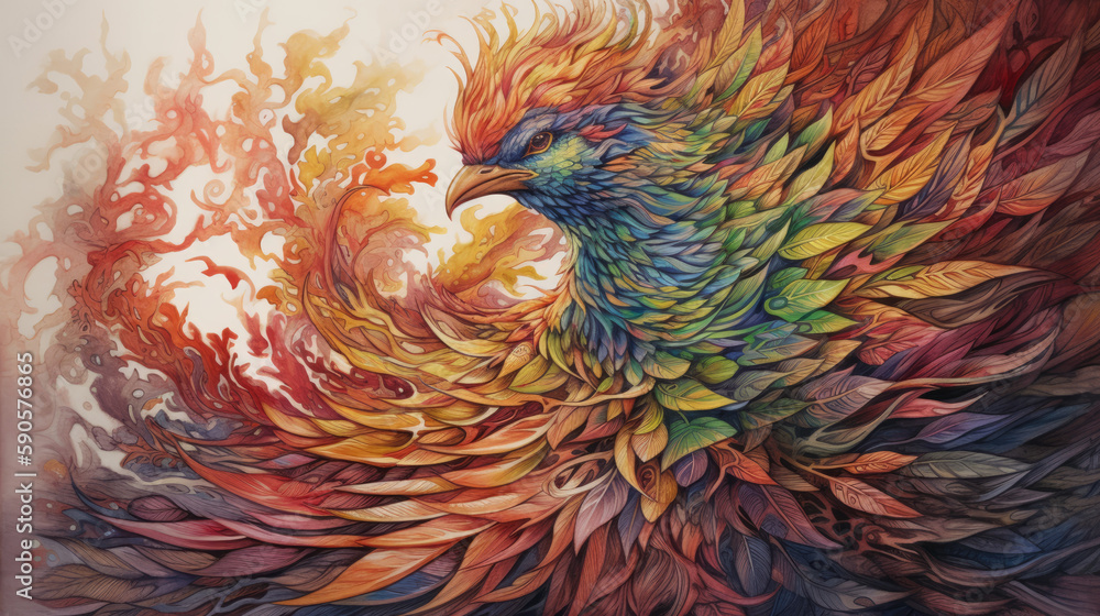 Color pheonix manuscript tatoo, generative ai Color pheonix manuscript tatoo, generative ai