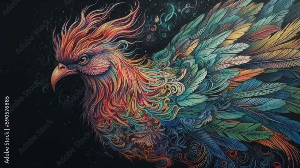 Color pheonix manuscript tatoo, generative ai Color pheonix manuscript tatoo, generative ai