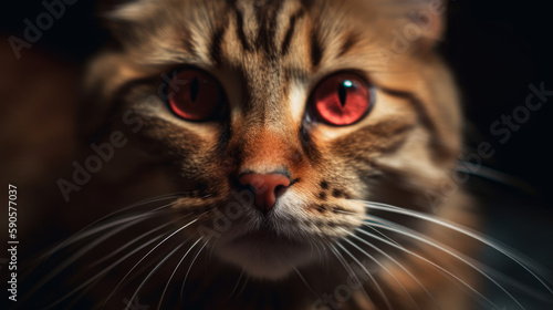 Portrait of cat with red eyes, generative ai