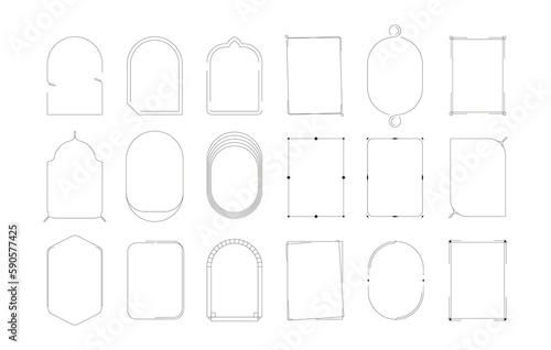 Line boho arch. Abstract linear border elements with geometric ornaments, trendy shapes and floral motifs. Vector decorative line frame set. Classic elegant cards for wedding invitations