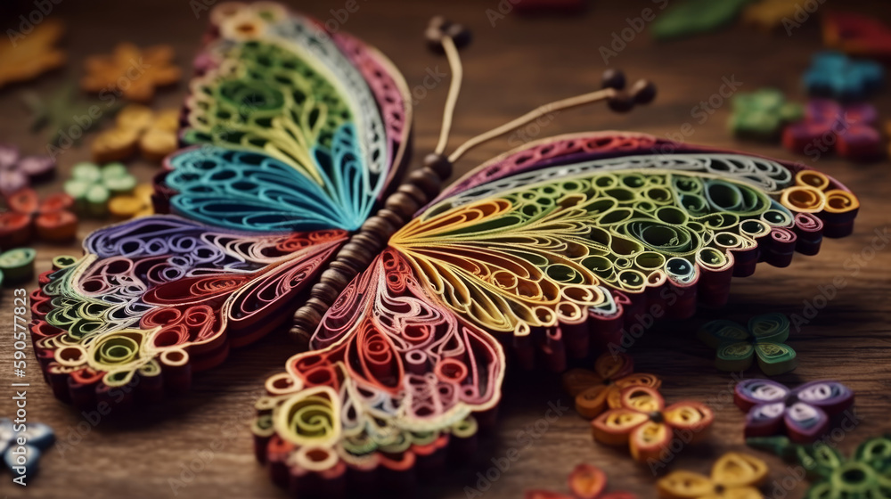 Butterfly made from colorful curves on table, generative ai Butterfly made from colorful curves on table, generative ai