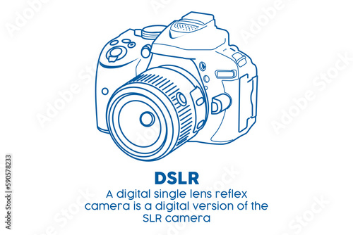 DSLR camera hand drawn line art