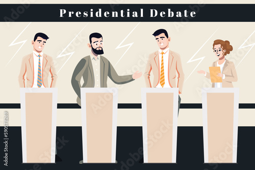 Presidential candidates stand in front of the podium at a political debate show