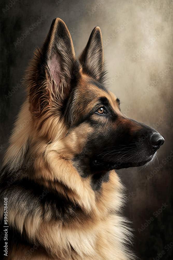 Generative AI illustration studio portrait style image of Alsatian pedigree dog breed Generative AI illustration studio portrait style image of Alsatian pedigree dog breed