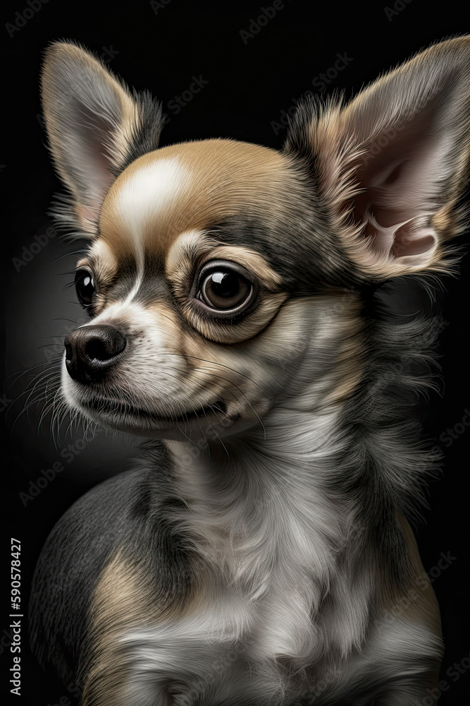 Generative AI illustration studio portrait style image of Chihuahua pedigree dog breed