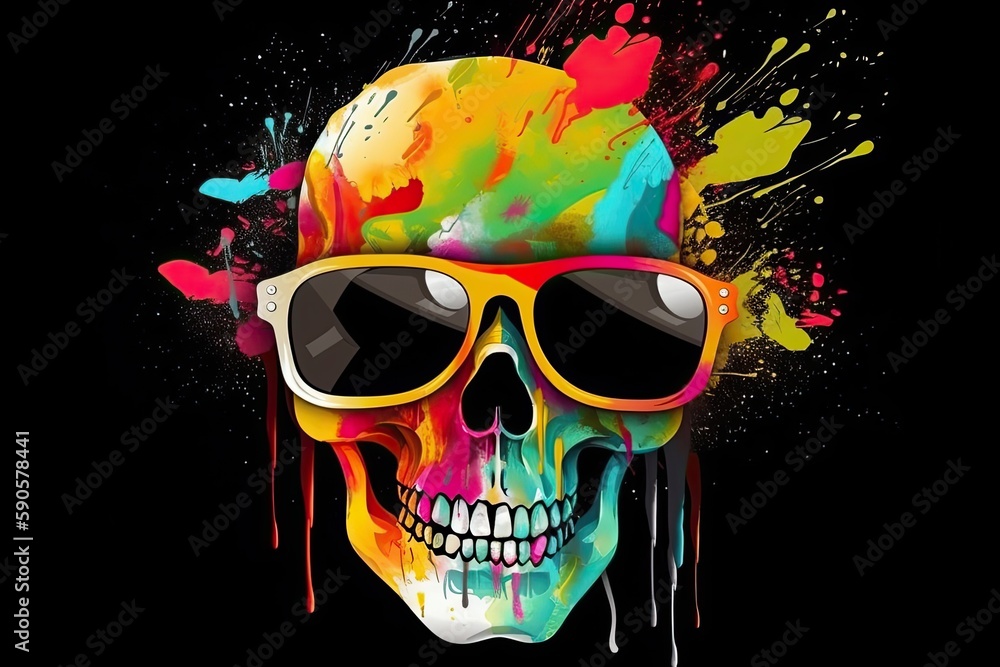 scull in sunglasses realistic with paint splatter abstract scull in sunglasses realistic with paint splatter abstract