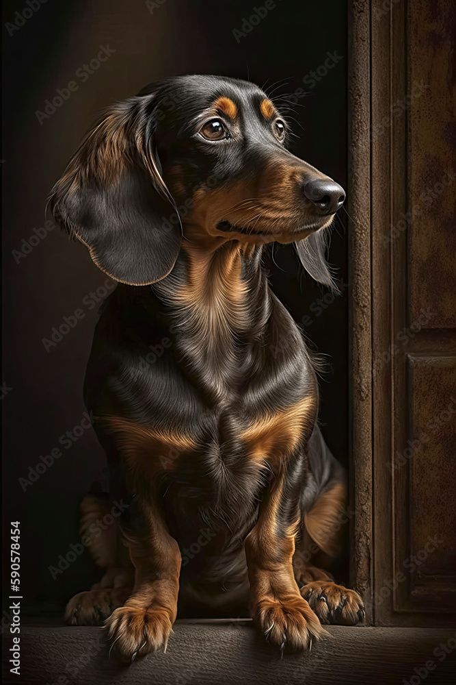 Generative AI illustration studio portrait style image of Dachshund pedigree dog breed Generative AI illustration studio portrait style image of Dachshund pedigree dog breed