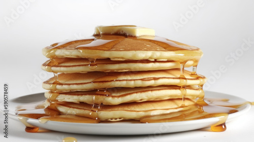 Stack of pancakes with maple sirup, pancakes on white backgorund, generative ai