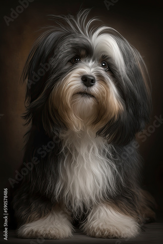 Generative AI illustration studio portrait style image of Havanese pedigree dog breed