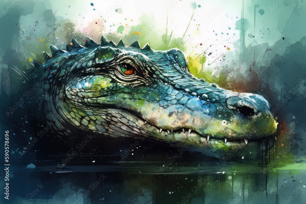 Close up of an alligator in a swamp. Generative AI - obrazy, fototapety, plakaty 