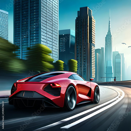 a background with a fast car in the city © Beste stock