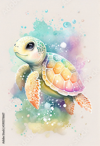 Adorable happy baby sea turtle