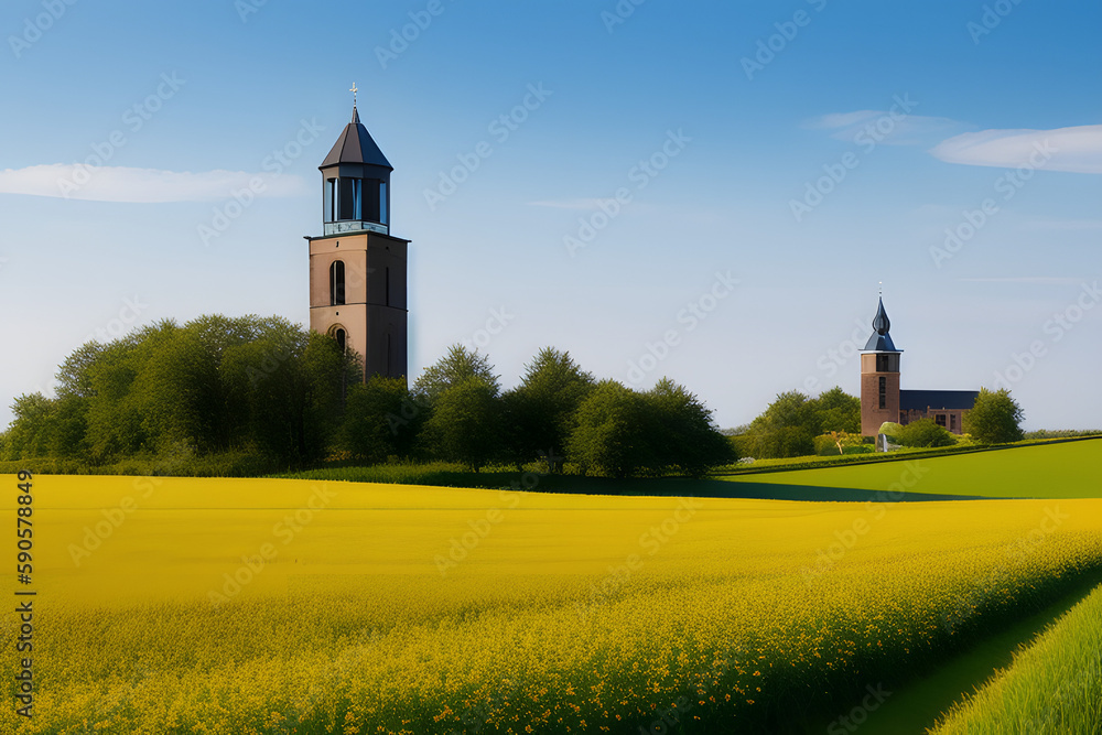 field near dreischor on schouwen-duiveland in the netherlands on sunny day in spring.