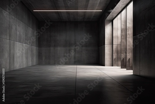 an Empty Concrete Room with Minimalist Design. Generative AI