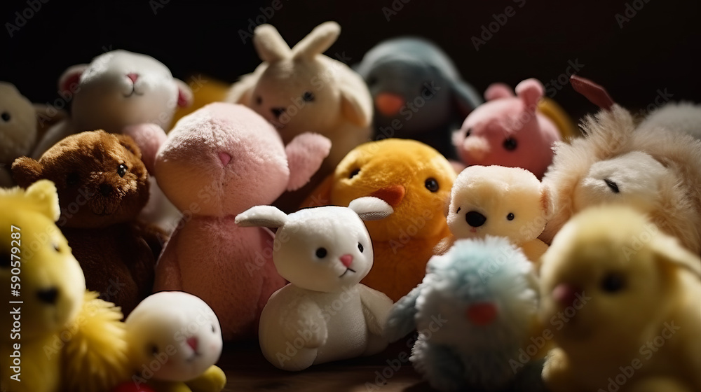 Small plush toys, group of small plush kids toys, generative ai Small plush toys, group of small plush kids toys, generative ai