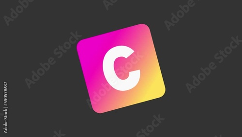 Shaking Box letter ,C Animated Typeface with Gradient Element