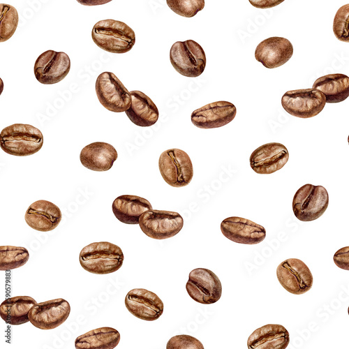 Hand-painted Watercolor Coffee Bean Seamless Pattern