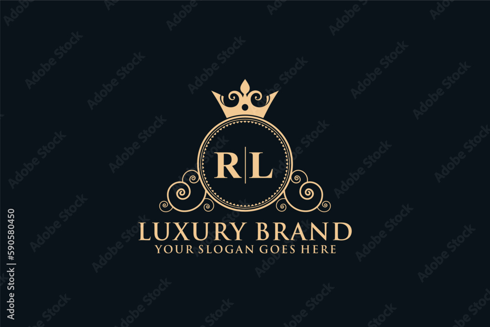 letter Initial RL elegant luxury monogram logo or badge template with ...