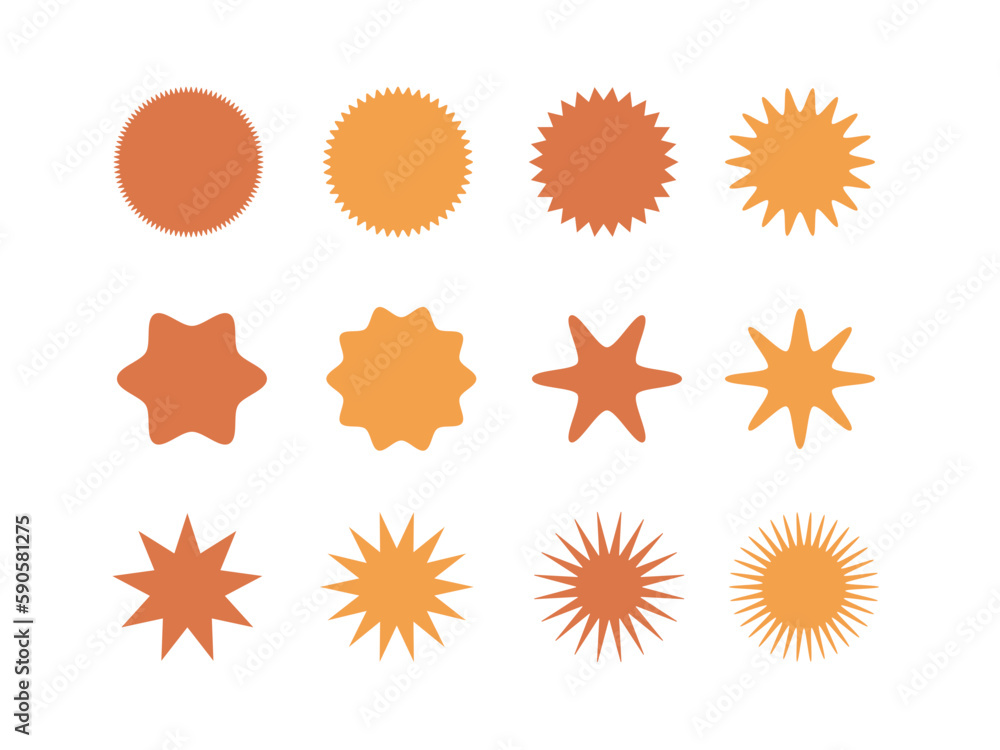 Set of star and sun shapes flat vectors Set of star and sun shapes flat vectors