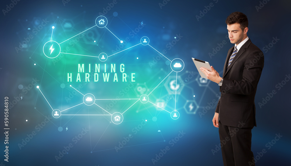 Businessman thinking about technology concept Businessman thinking about technology concept