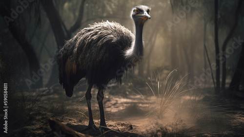 ostrich emu on the background of australian nature, animals of australia. ai generative
