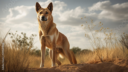 dingo dog on the background of australian nature, animals of australia. ai generative photo