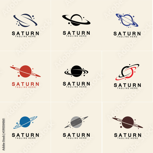 set of saturn planet logo vector icon