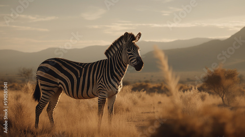 zebra on the background of the African savannah  hot day  animals of Africa. ai generative