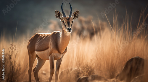 antelope on the background of the African savannah, hot day, animals of Africa. ai generative