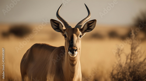 antelope on the background of the African savannah, hot day, animals of Africa. ai generative