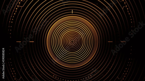 Luxury abstract gold glowing circle lines on dark background. Generative AI