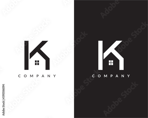 Home and letter K real estate logo icon design 