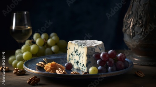 Savor the Creamy Tang of Authentic Stilton Cheese, a Quintessential British Delight, food photography. Generative AI