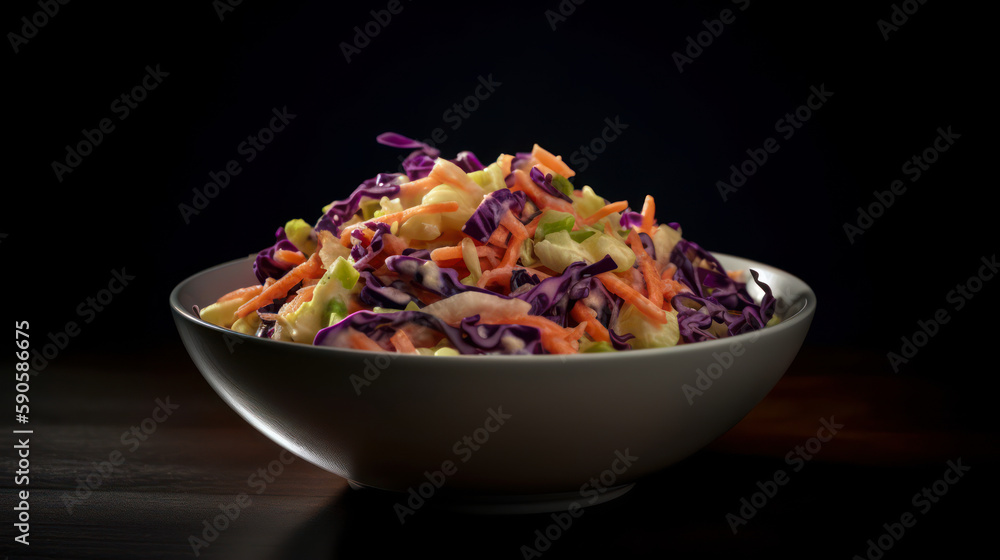 Homemade Coleslaw on a Plate. A Mouth-Watering Dish for Any Occasion. Hyperrealistic Food Photography. Generative AI Homemade Coleslaw on a Plate. A Mouth-Watering Dish for Any Occasion. Hyperrealistic Food Photography. Generative AI