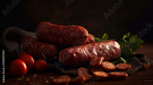 Chorizo: The Ultimate Savory Treat for Meat Lovers. Food photography. Generative AI
