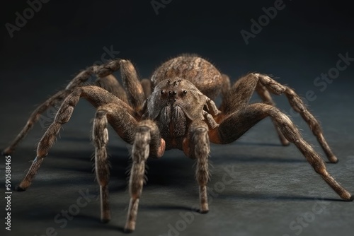 close-up view of a spider on a black background. Generative AI