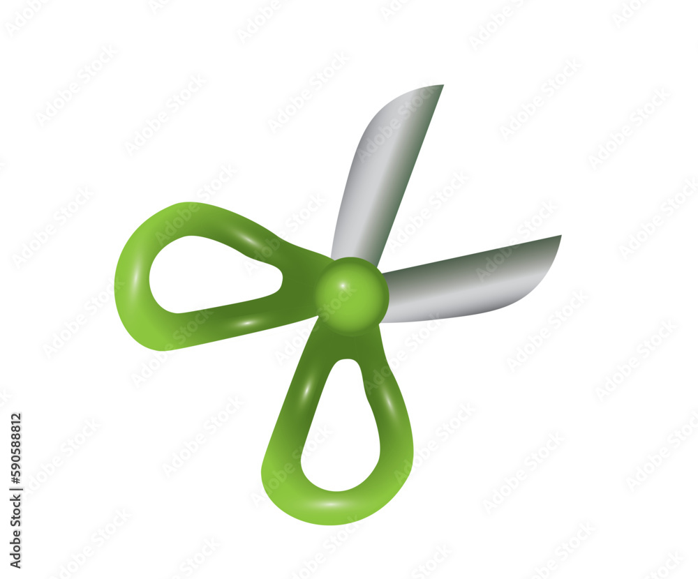 3D icon of children's scissors in green color on a white background. Vector illustration 3D icon of children's scissors in green color on a white background. Vector illustration