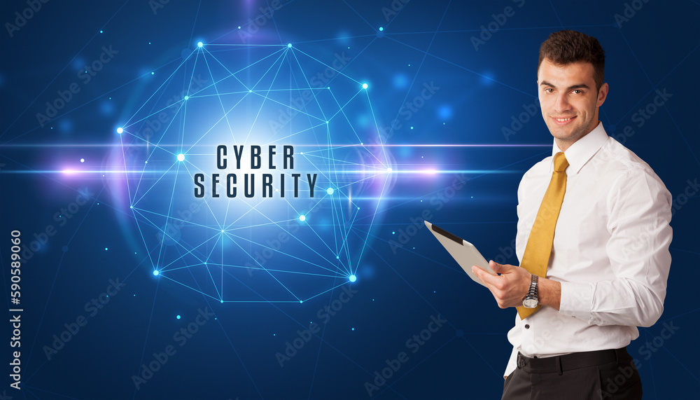 businessman thinking about security concept businessman thinking about security concept