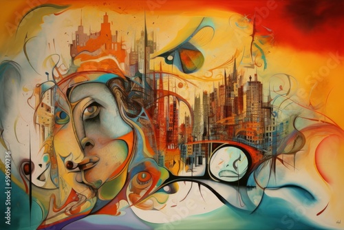 Barcelona abstrakcja kolorowa grafika surrealizm Generative AI