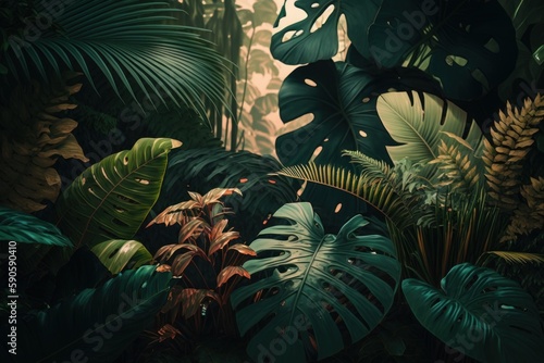 Tropical leaves background. Generative AI