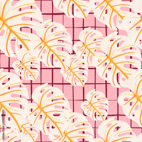 Decorative tropical leaf seamless pattern. Stylized exotic leaves background. Modern jungle plants endless wallpaper.