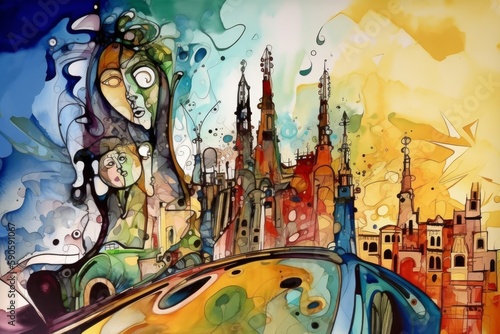 Barcelona abstrakcja kolorowa grafika surrealizm Generative AI