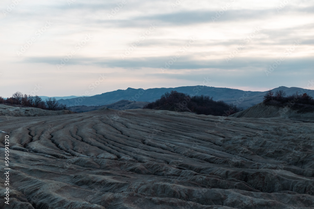 landscape in the mountains with mud volcano landscape in the mountains with mud volcano