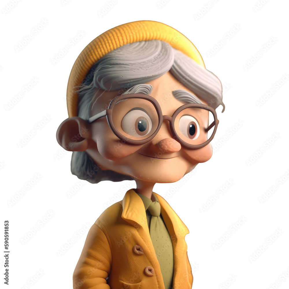 cute icon 3D old woman avatar, elderly pensioner, grandmothers portrait ...